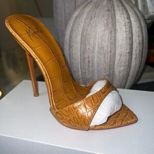 Elegant Tan Croc-Embossed Heels